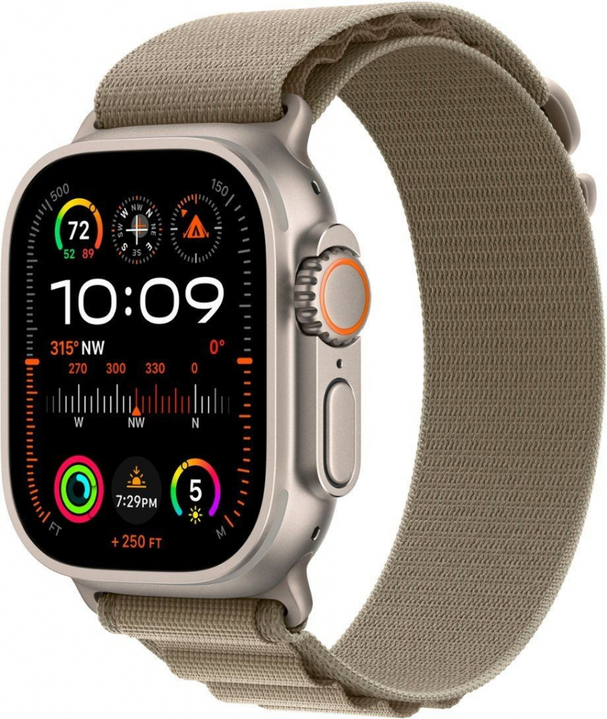 Apple Watch Ultra 2 49 mm titánové puzdro s olivovým alpským ťahom M MREY3CS/A