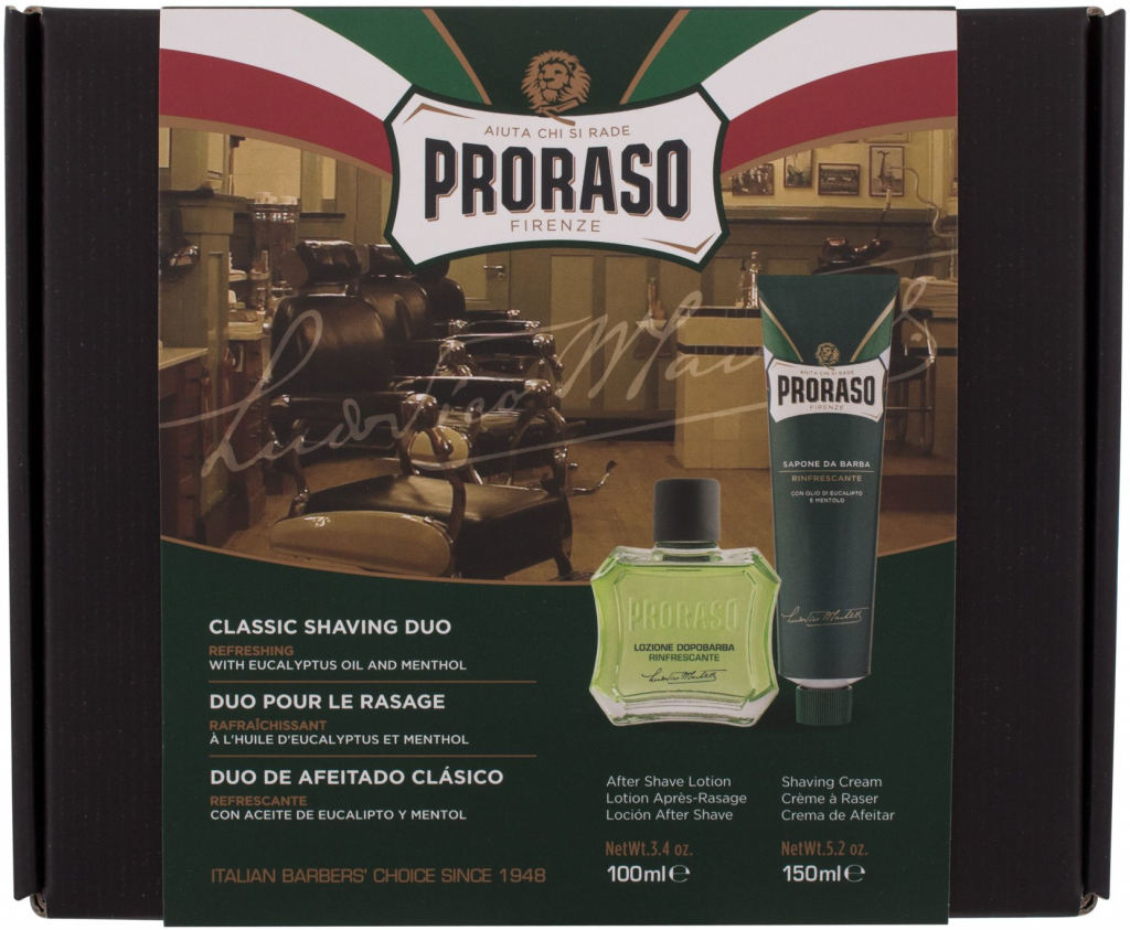 Proraso Green Classic voda po holení 100 ml + krém na holenie 150 ml darčeková sada