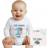 Body s potlačou New Baby Už mám 1 rok modré - darčekové balenie - 80 (9-12m)
