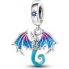 Strieborný Prívesok S925 Drak s Farebnými Krídlami
