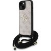Guess PU 4G Metal Logo Crossbody Popruh Zadný Kryt pre iPhone 15 Pink
