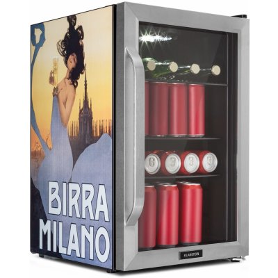 Klarstein Beersafe 70 Birra Milano Edition, chladnička, 70 l, 3 police, panoramatické sklenené dvere, nehrdzavejúca oceľ (HEA13-Birra-Milan-SS)