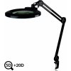 Čierna polohovateľná LED lampa s lupou IB-178, priemer 178mm, 5D + 20D