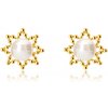 Šperky eshop - Zlaté 9K náušnice - obrys osemcípej hviezdičky, okrúhla sladkovodná perla, puzetky S4GG243.95