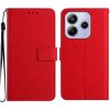 Peňaženkové kožené puzdro Rhombic Grid Texture na Xiaomi Redmi Note 14 - Červená