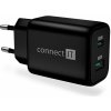 CONNECT IT Wanderer2 GaN nabíjecí adaptér 1×USB-C + 1xUSB-A, 33W PD, ČERNÝ