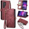 Peňaženkové kožené puzdro Geometric Zipper na Samsung Galaxy S24 Ultra 5G - Červená