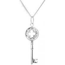 Šperky eshop Náhrdelník trblietavá retiazka kľúčik s výrezom kvetu striebroV5.2