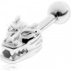 Šperky eshop - Oceľový piercing do ucha, strieborná farba, hlava čínskeho draka W04.39
