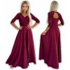 Amber elegantné dlhé maxi šaty s čipkovaným výstrihom bordová