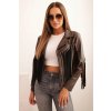 Kesi Dámska bunda z eko kože s brmbolcami v boho štýle Farba: Hnedá, Veľkosť: UNI