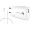 Connect IT Duplex Nabíjací adaptér 1x Lightning + 1x USB-C, 20W, kábel 27W - biela