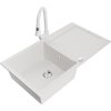 Mexen Leo, 1-komorový granitový drez 900x500x190 mm a drezová batéria Elia, biela, 6501-20-670101-20