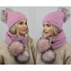Fashionweek Exkluzívny alpakový zimný set čiapky a šál s brmbolcami JENOT ZIZI-AL4 Farba: Ružový, Veľkosť: Universal