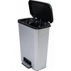 Odpadkový kôš, pedálový, hranatý, 50 l, CURVER Compatta, čierno strieborná