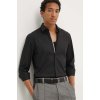 Bavlnená košeľa HUGO pánska, čierna farba, slim, s talianskym golierom, 50519819 40