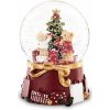 Sklenená snehová guľa Medvede vianočný stromček hracia skrinka 13cm