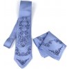 Hodvábna kravata + vreckovka - Dark Ornament Purple 100% hodváb