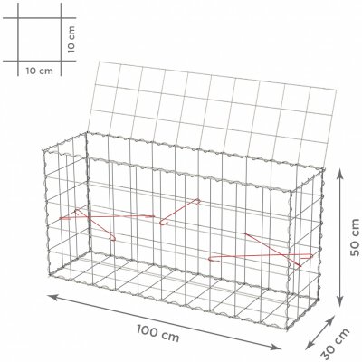 TopStone Gabiónový kôš s vekom: 100 x 30 x 50 cm - oko siete 10x10cm