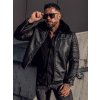 Čierna pánska koženková bunda s kožušinovým golierom Bolf 11Z8013