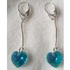 Náušnice na retiazke Swarovski elements srdce modré Blue Zircon AB, 50mm