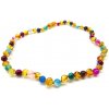 Jantárové korálky pre väčšie deti - jantár a mnohofarebný achát (38 cm)