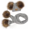 Z & Z Zimná čiapka s brmbolcami z kožušinky s šálou 2V1 sivá