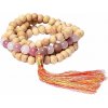 Nefertitis Japa Mala náhrdelník z drevených korálikov, thulitu a ruženínu NF42963 - cca 82 cm