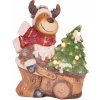 Dekorácia MagicHome Vianoce, Sobík s vozíkom, 4 LED, 3xAA, keramika, 33,50x24x43 cm