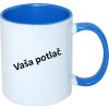 Biely hrnček s modrým vnútrom a uchom s vlastnou potlačou - 330 ml