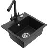 Mexen Milo, granitový drez 435x410x171 mm, 1-komorový a čierna batéria Duero, čierna - zlatá metalíza, 6505-73-671600-70