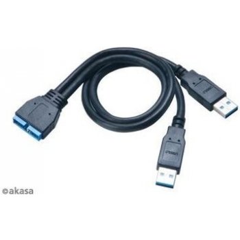 Akasa AK-CBUB12-30BK USB 3.0 ext to int cable, 2 x Type A USB3.0 to internal USB3.0 mobo 19