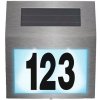 Solárne LED záhradné nástenné svietidlo strieborné s podsvieteným číslom domu IP44 DPM
