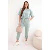 Kesi z viskózy s krátkym rukávom a nohavicami zelená