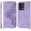 Peňaženkové kožené puzdro Flowers Embossed na Motorola Moto G13 / G23 / G53 5G - Fialová
