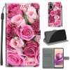 Peňaženkové kožené puzdro Voltage na Xiaomi Redmi Note 10/10S - Green Leaf Pink Rose