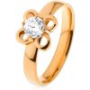 Šperky eshop - Prsteň z chirurgickej ocele v zlatom odtieni, kvietok s čírym zirkónom S21.19 - Veľkosť: 49 mm