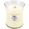 WoodWick Linen vonná sviečka s dreveným knôtom 275 g