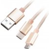 AKASA kabel 2v1 USB Type-A na Micro-B a USB Type-C, 120cm, zlatý