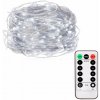 SPRINGOS LED reťaz Nano - 10m, 100LED, 8 funkcií, ovládač, 3xAA, IP44, studená biela