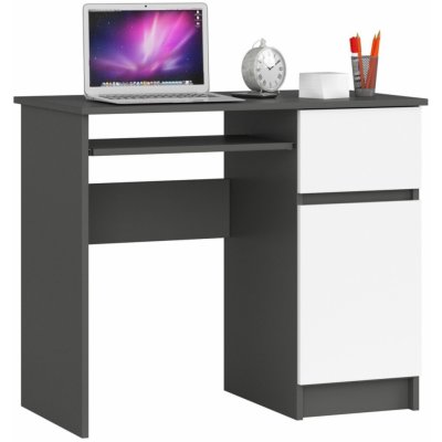 Ak furniture Počítačový stôl PIKSEL 90 cm grafit/biely pravý