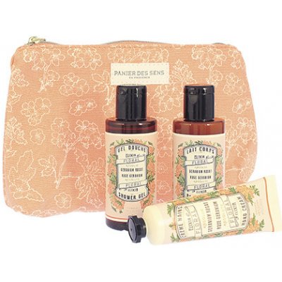 Panier Des Sens Rose Geranium dárková sada sprchový gél 70 ml + tělové mlieko 70 ml + krém na ruce 30 ml