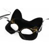 Karnevalová maska - škraboška zamatová s glitrami mačka - čierna zlatá