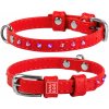 WAU DOG Plochý kožený obojok červenej farby s kryštálmi Obvod krku: 19-25 cm, širka: 9 mm
