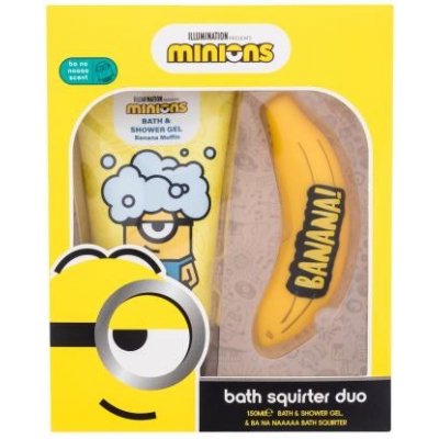 Minions Bath Squirter Duo darčekový set sprchovací gél Minions Bath & Shower Gel Banana Muffin 150 ml + hračka do kúpeľa pre deti
