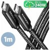 AXAGON BUCM2-CM10AB, CHARGE kabel USB-C - USB-C, 1m, Hi-Speed USB, PD 240W 5A, ALU, oplet, černý (BUCM2-CM10AB)