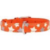 Svietiaci kožený obojok s hviezdičkami, oranžový 27 - 36cm, 15mm