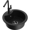 Mexen Diego, 1-komorový granitový drez 488x488x167 mm a drezová batéria Flora, čierna, 6512-77-670401-70-B