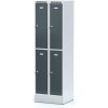 Alfa 3 Kovová šatníková skrinka na sokli s úložnými boxami, 4 boxy, 1920 x 600 x 500 mm, otočný zámok, tmavosivé dvere