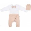 Baby Nellys 3-dielna sada Hubert body s motýlikom dl.rukáv tepláčiky a čiapočka béžový